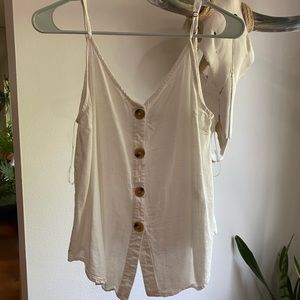 White linen button-down tank top